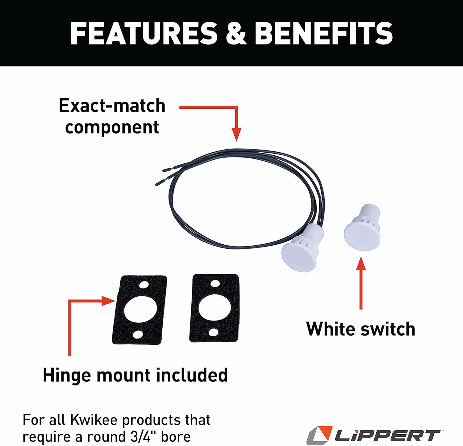 Kwikee Electric Step Replacement Round Magnetic Door Switch with 3/4" Core for RVs & Travel Trailers, White
