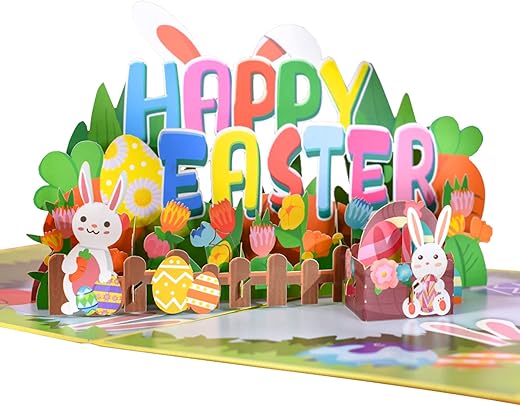 GREETING ART Happy Easter Pop Up Card,Easter Pop Up Card with Envelope – 3D Easter Card for Kids, Happy Easter Day Greeting Card, Easter Bunny…