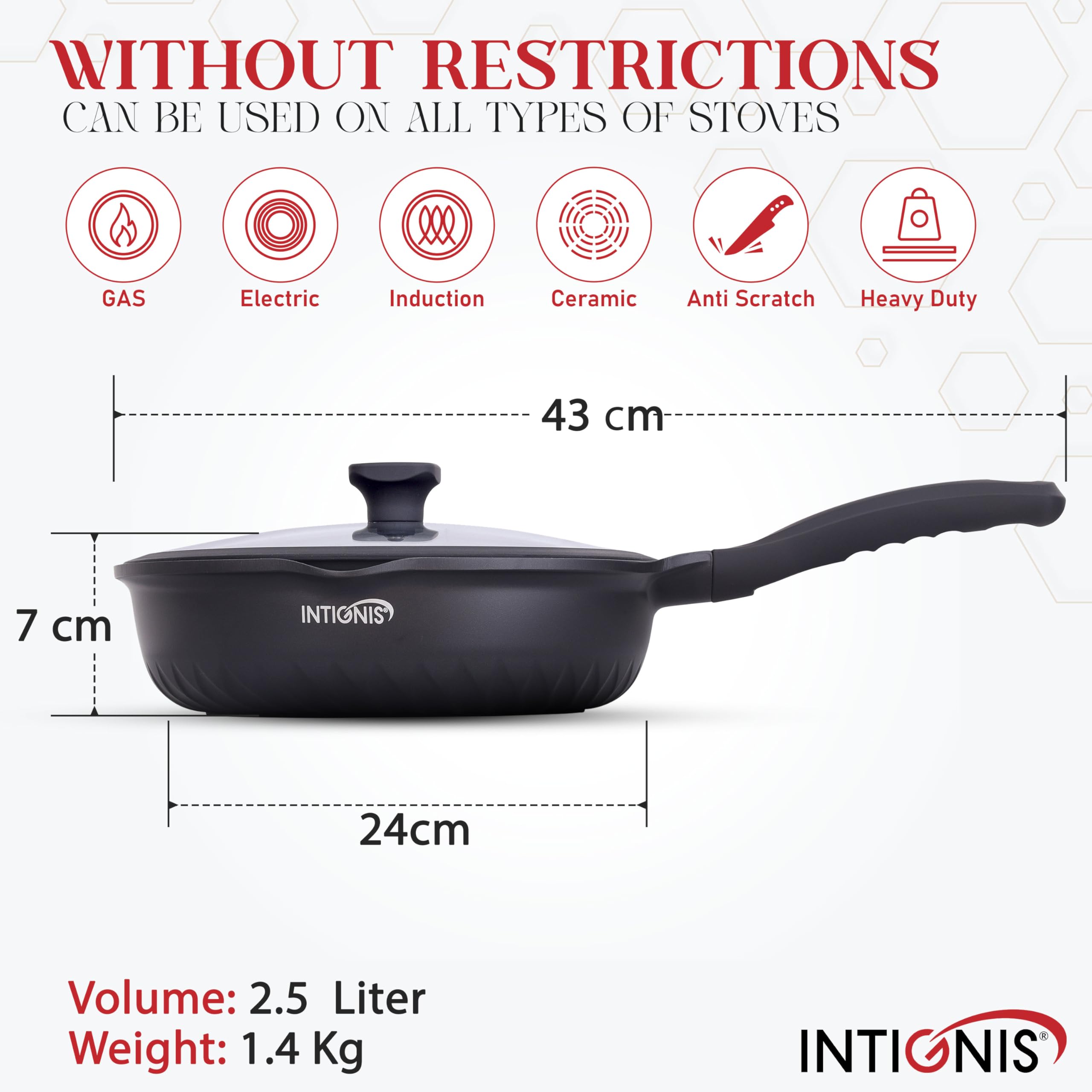 INTIGNIS Deep Non-Stick Frying Pan with Lid - 3-in-1 Sauté Pan, Skillet & Mini Wok - GREBLON Ceramic Coating - Image 2