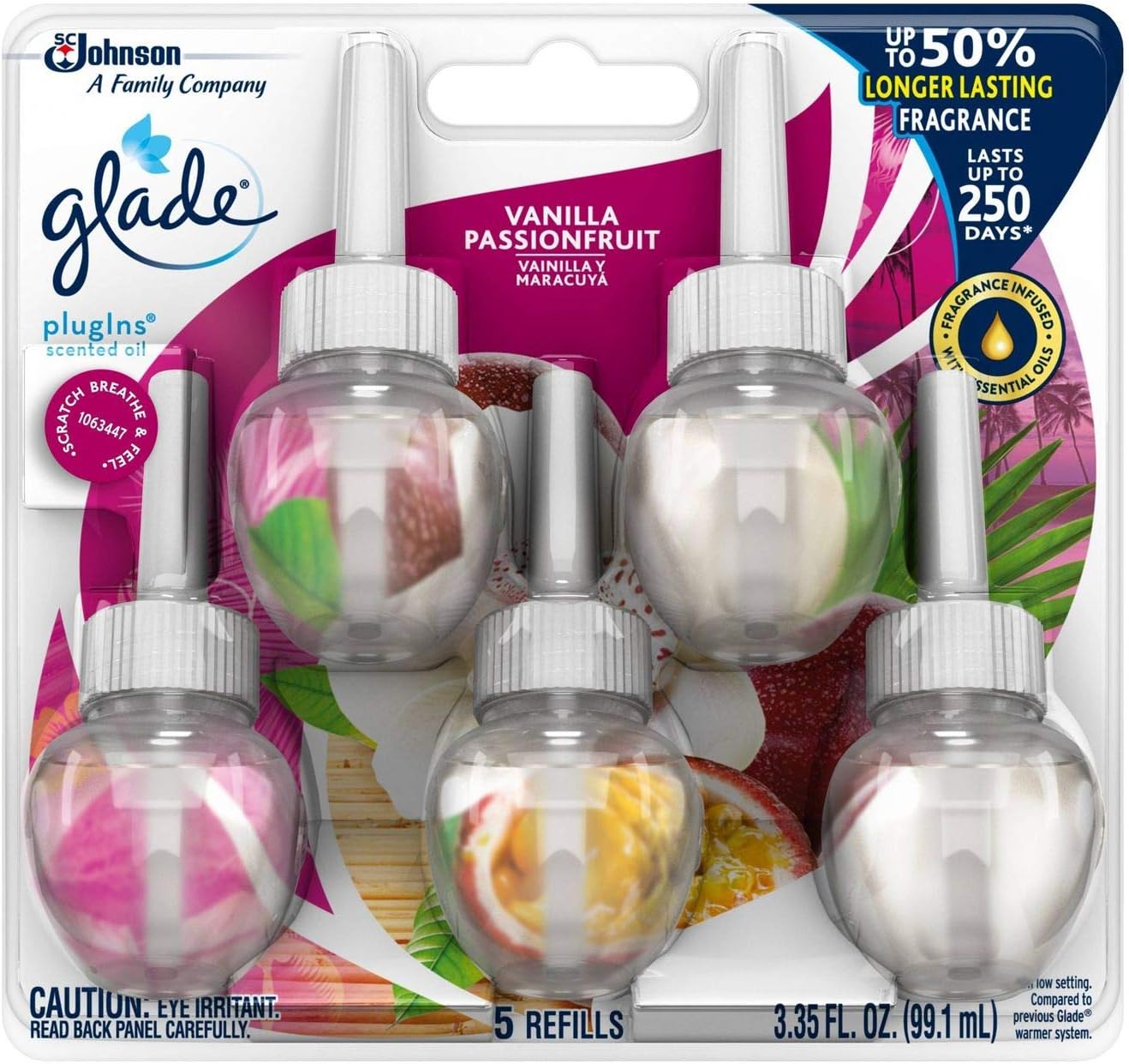 PlugIns Refills Air Freshener, Scented and Essential Oils for Home and Bathroom, Vanilla Passion Fruit, 3.35 Fl Oz, 5 Count
