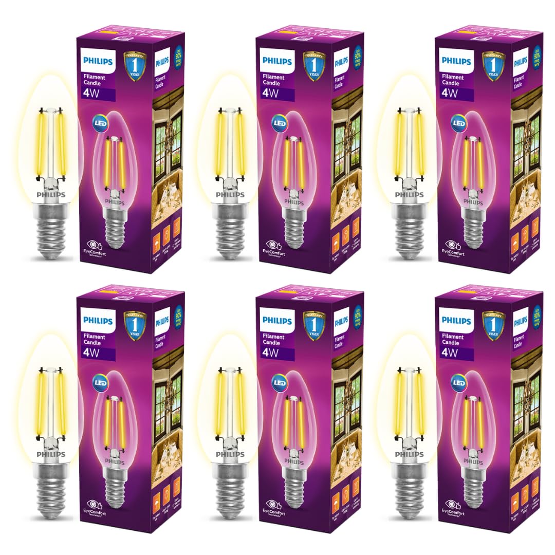 PHILIPS 4-watt Filament Candle LED Bulb | Filament Candle Bulb Home & Decoration|Bulb Base: E14, Color: Warm White|Pack of 6-image-44