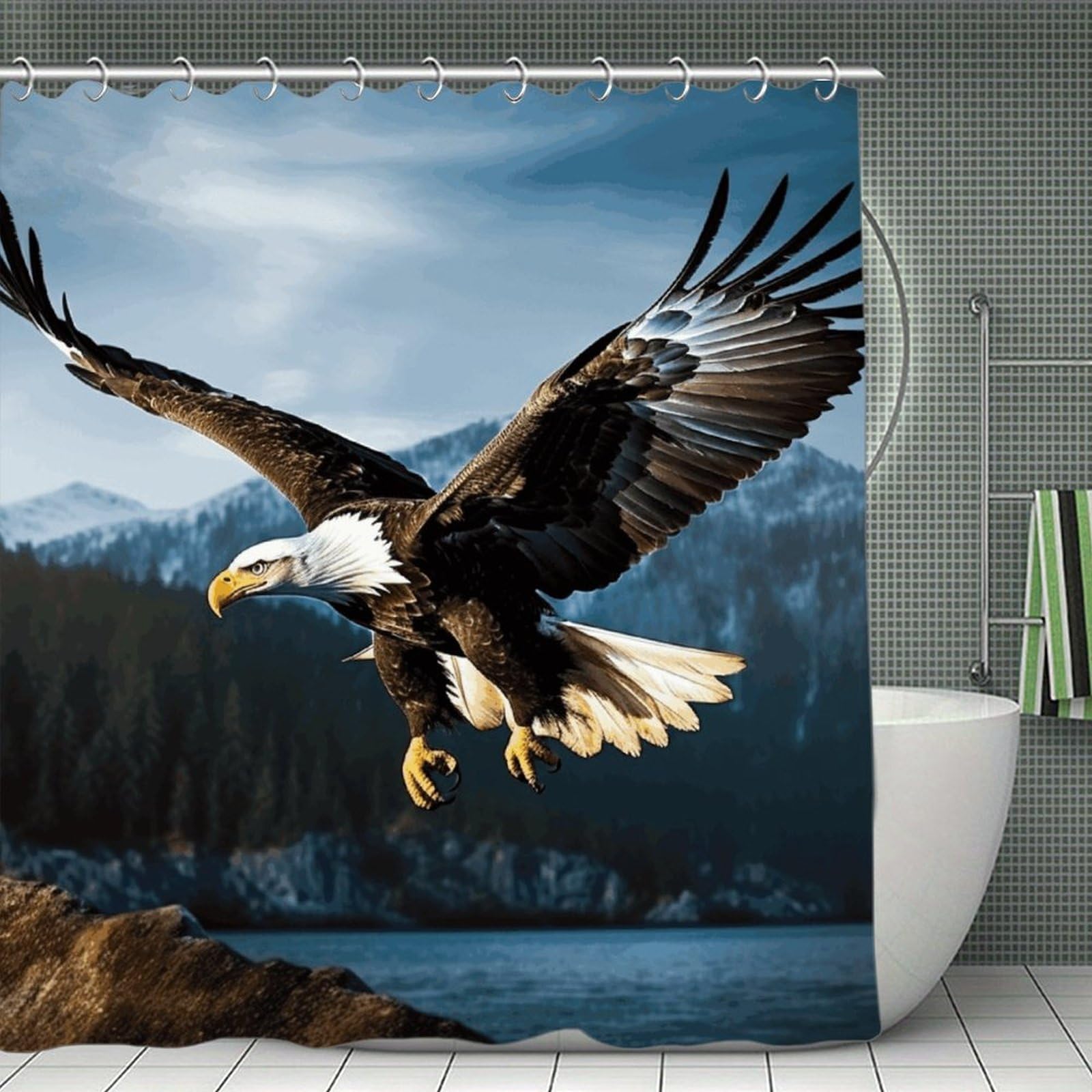 QMNLKH Eagle at Hunting Shower Curtain with Hooks, Waterproof Bath Curtains for Bathroom, Lightweight Bath Curtains Liner for Hotel, Personalized Bath Curtain for Spa, 70.8 Inch