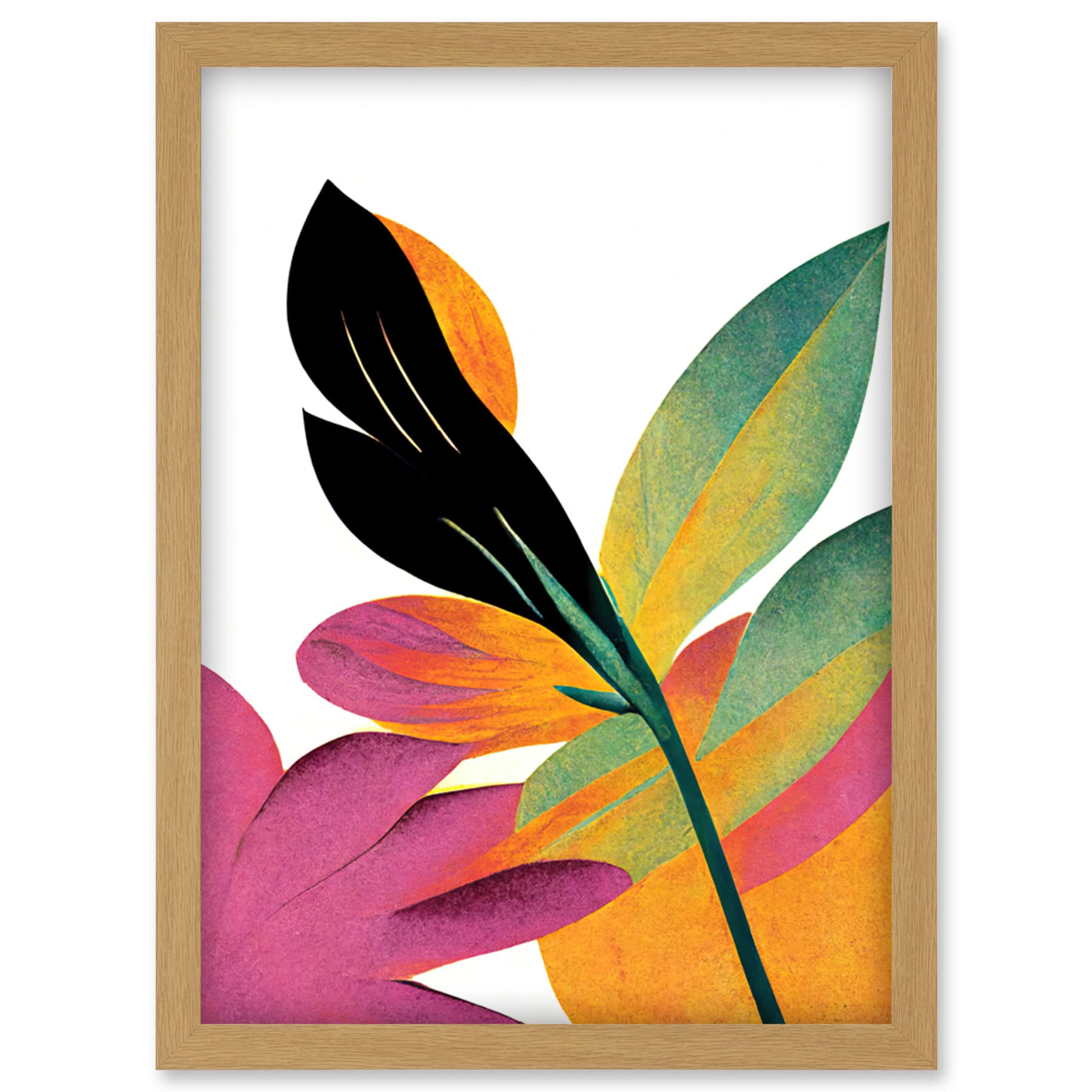 Doppelganger33 LTD Modern Abstract Tropical Vibrant Leaves Botanical Painting Artwork Framed Wall Art Print A4
