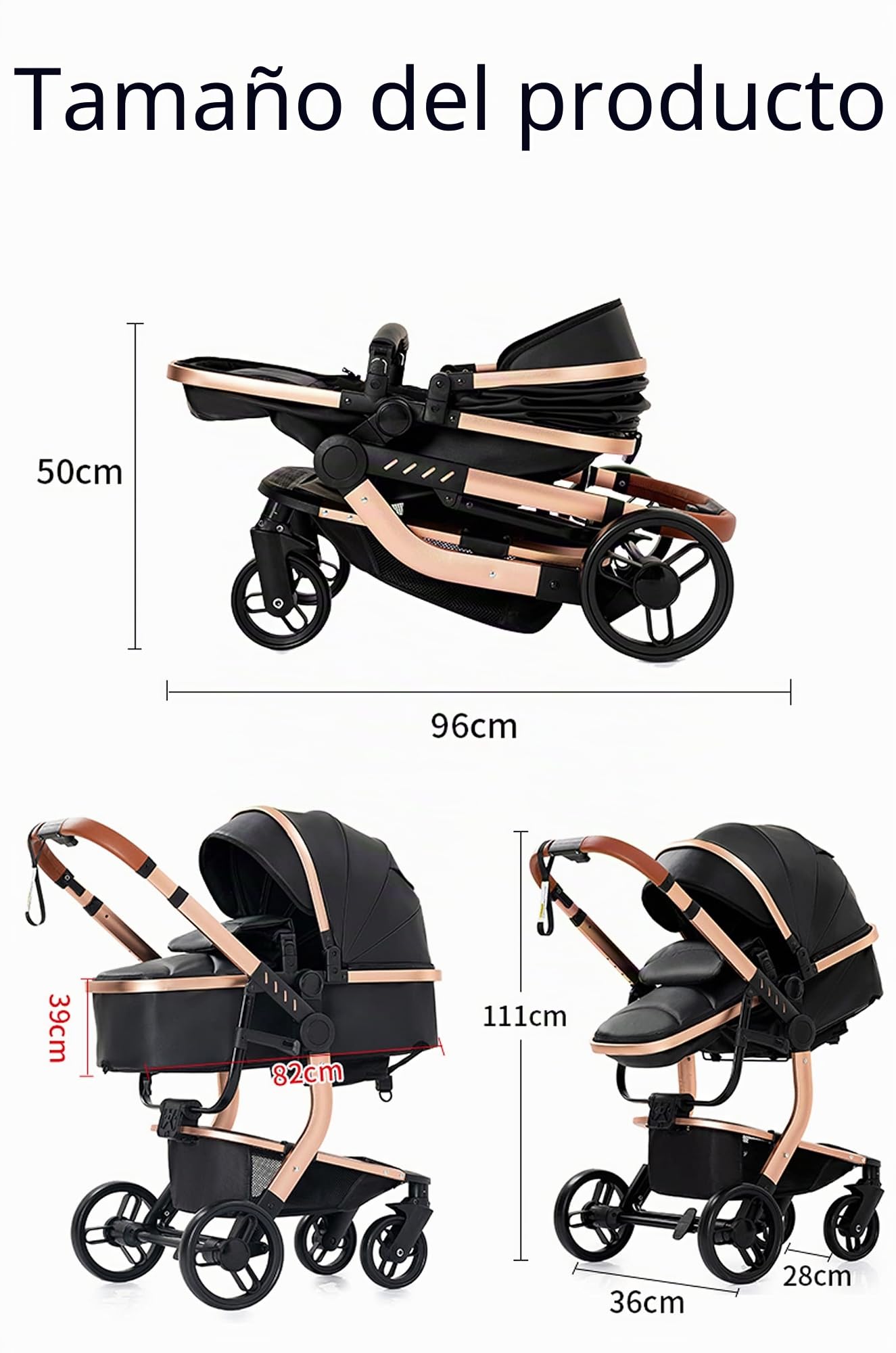 Magic ZC Carrito Bebe 3 en 1, Carro de Bebe 3 Piezas con Empuje Reversible de Dos Vías, Carrito Bebe con Diseño Portátil Plegable de Un Clic, Cochecito Bebe 3 Piezas con Accesorios (518 Gris)