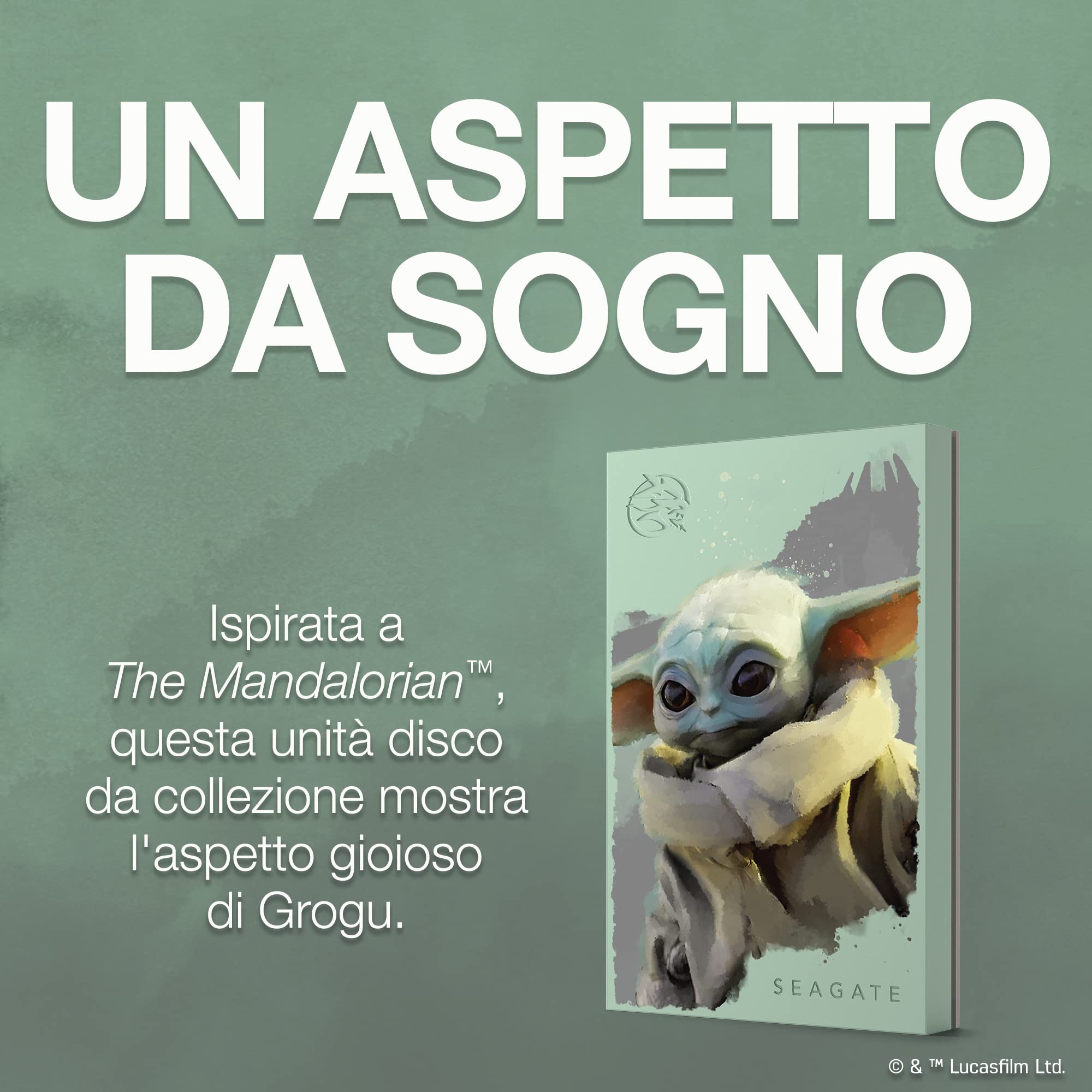 Seagate FireCuda 2TB disco rigido esterno portatile, compatibile con PS4, PS5, Xbox One/Series, PC, Star Wars Edition Grogu, USB 3.2, 3 anni di Rescue Services (STKL2000404)