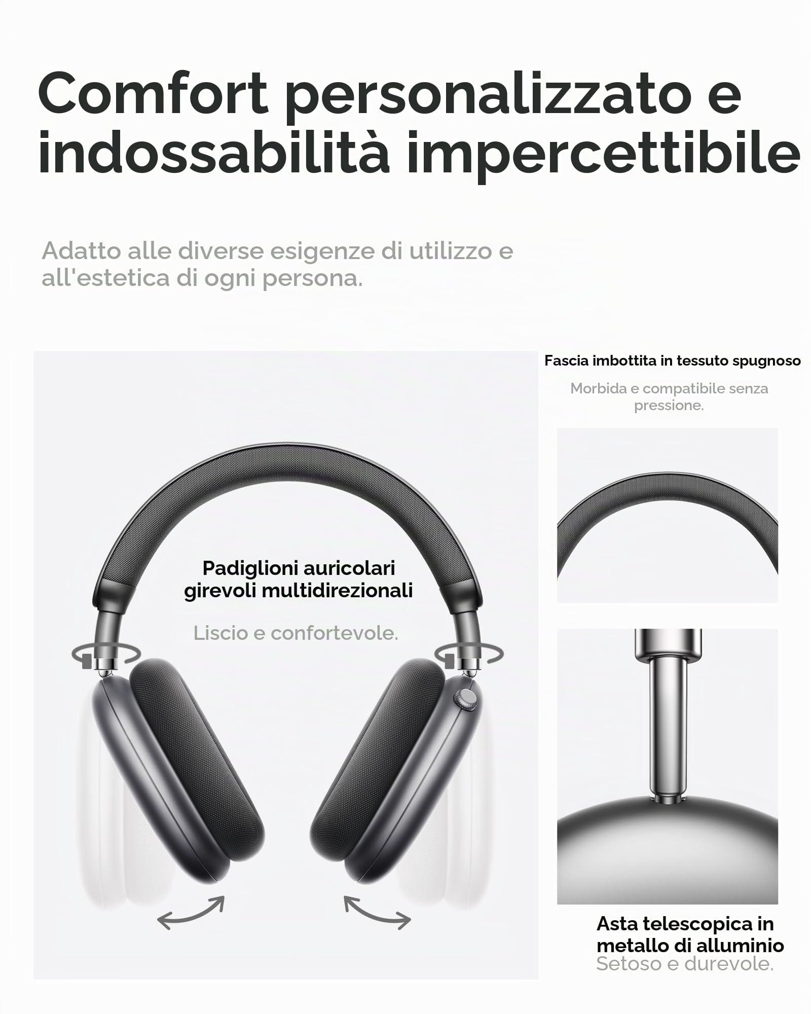 Picun F8 Pro Hybrid ANC Bluetooth Cuffie Over-Ear, tempo di riproduzione 140H, tracking, diverse modalità di cancellazione del rumore, suono regolabile tramite app, USB-C, senza fili per viaggi e