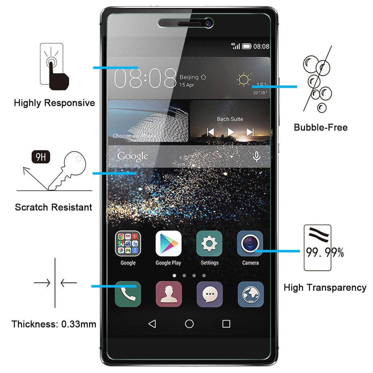 3x Panzerglas Für Huawei P8 Lite 2017 / P9 Lite 2017 / Honor 8 Lite – 9H Härte, Kratzfest
