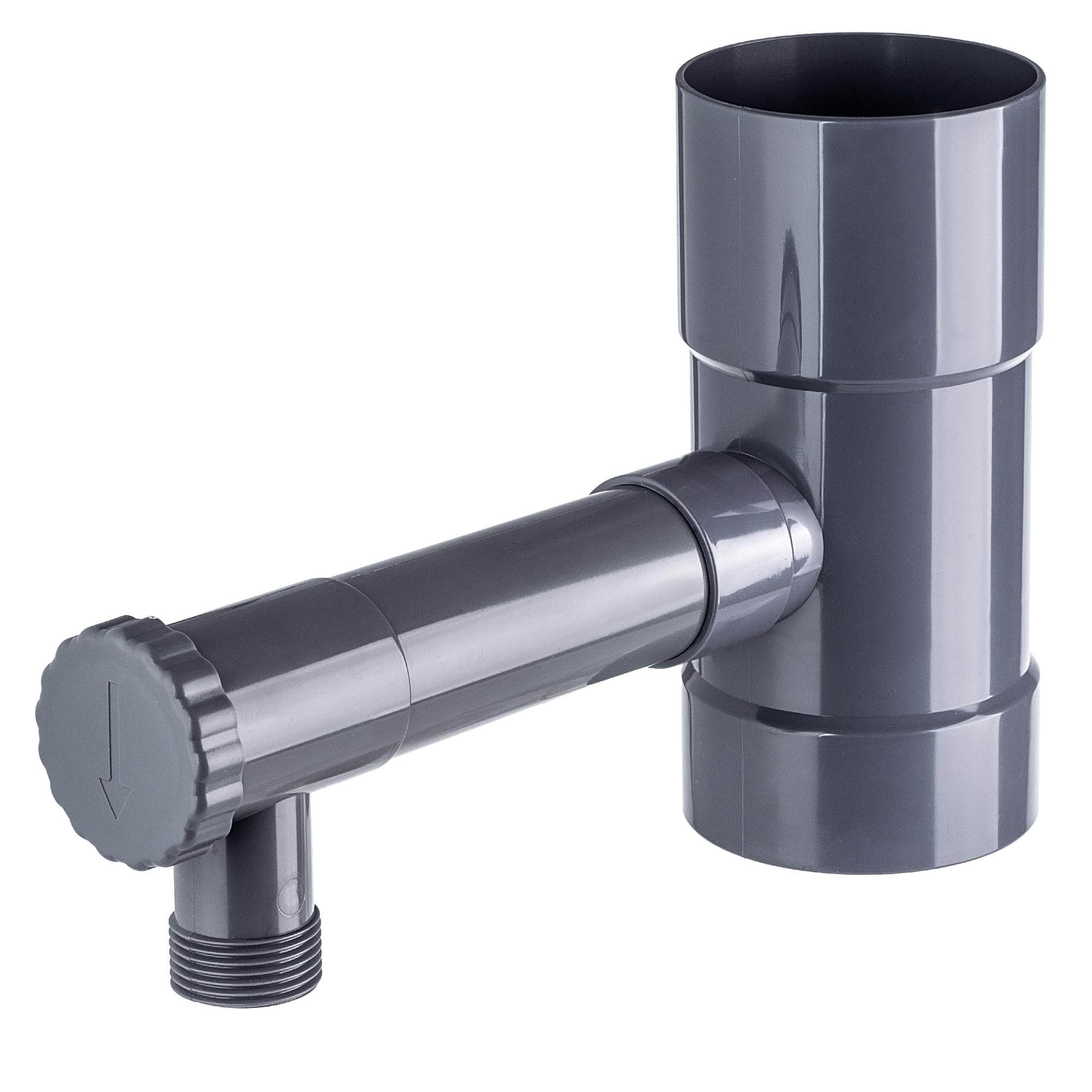 KADAX Collecteur d'eau de pluie 80 mm pour tuyau de descente, avec valve intégrée, gris