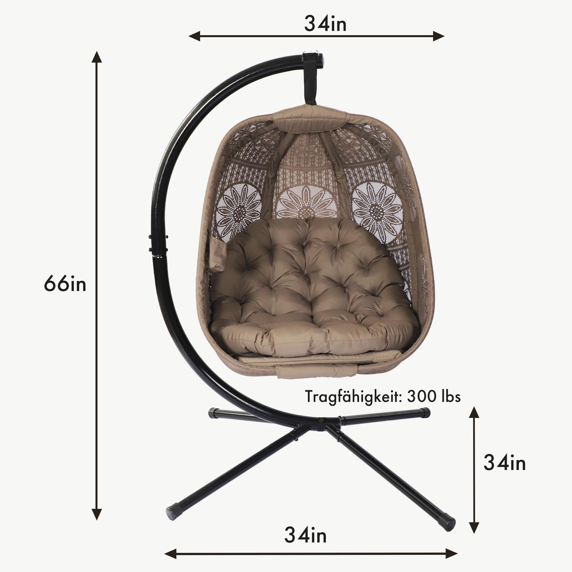 Hängesessel mit Gestell Sonnenblume Ei-Stuhl - Handgeflochtener Hängestuhl mit wasserfester Sitzauflage für Garten, Balkon & Innnenbereich - Gemütlicher Schaukelstuhl für Erwachsene