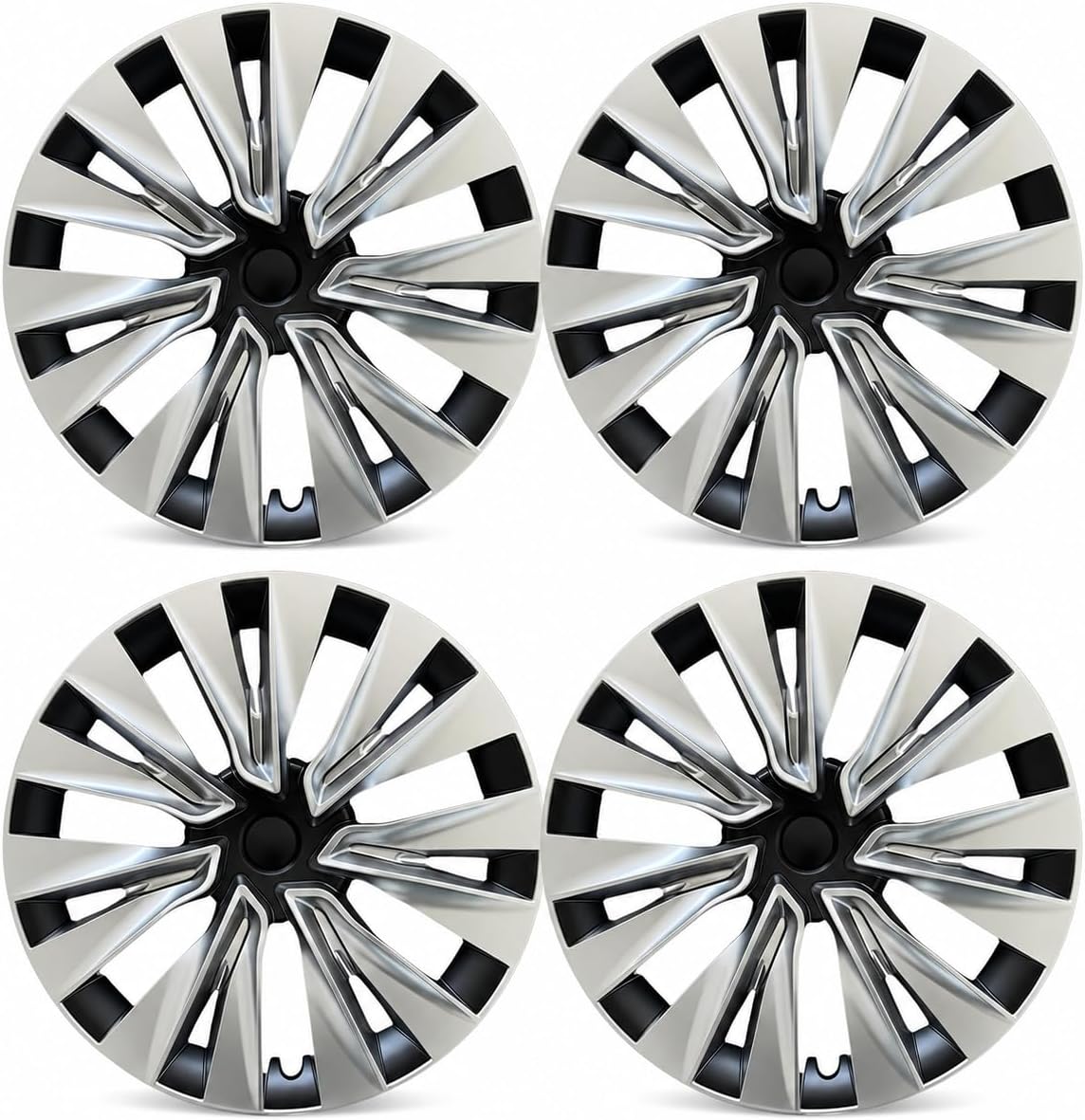 19 Inch Wheel Covers for Tesla Model Y 2020-2024, 4PCS Full Rim Hubcaps Replacement for Model Y 19” Gemini Wheels, ABS Snap-On Rim Protector Accessories, Black Silver