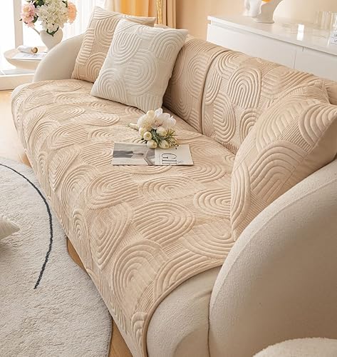 Miniatura 4 de Funda de Sofá Seccional Acolchada Geométrica de Felpa Suave Boho Antideslizante Mullida Color Sólido Lavable Funda Protectora de Muebles para Niños,