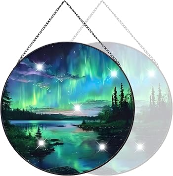 Stained Glass Window Hanging, Aurora Borealis Window Hanging Light Catcher Outdoor Light Catcher Garden Decor for Women Kitchen Wall Decor
