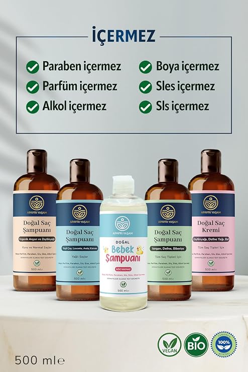 Organik Argan ve Zeytinyağı Özlü Kuru ve Normal Saçlar İçin Besleyici ve Onarıcı Şampuan 500 ML (2 paketi)