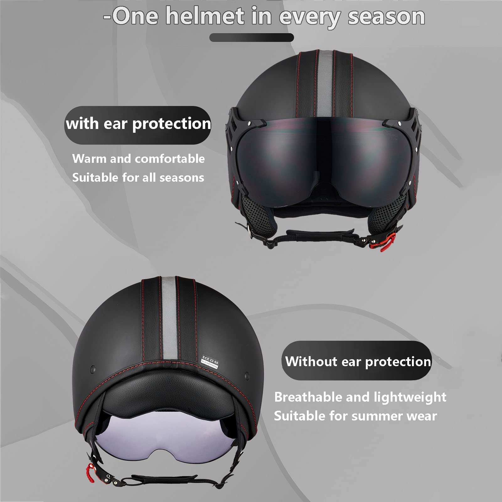 Casco Abierto Medio de Motocicleta Adulto Retro Jet Casco ECE Certificado para Mujer Hombre Casco de Moto Cara Abierta Vintage Moto Ciclomotor Scooter