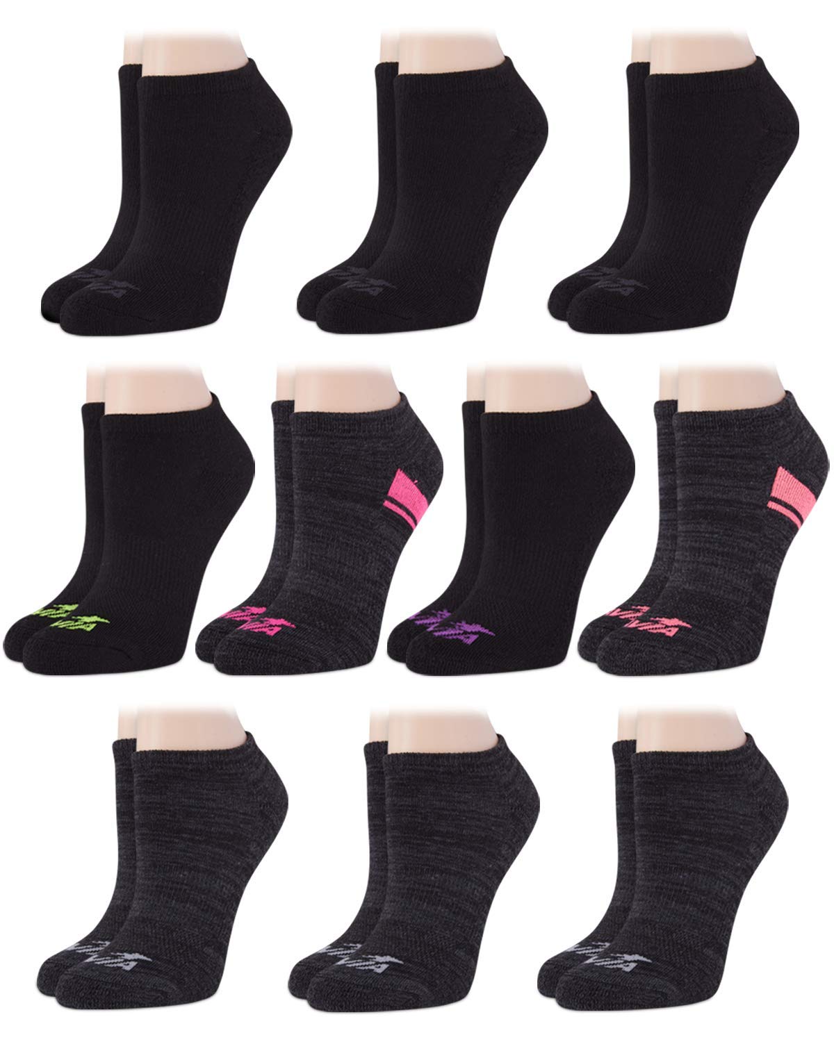 Avia Women''s No-Show Athletic Low Cut Socks (10 Pack), Size 4-9, Black Marled