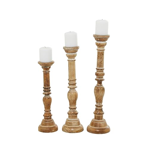 Deco 79 Mango Wood Handmade Decorative Candle Holder Tall Turned