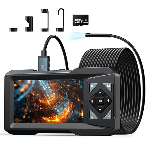 Endoscope Camera with Light - Industrial Borescope with 32GB Card, Waterproof Inspection Sewer Camera, 16.4FT Snake Semi-Rigid Cord Endoscope Compatible with PC & Android for HVAC, Plumbing