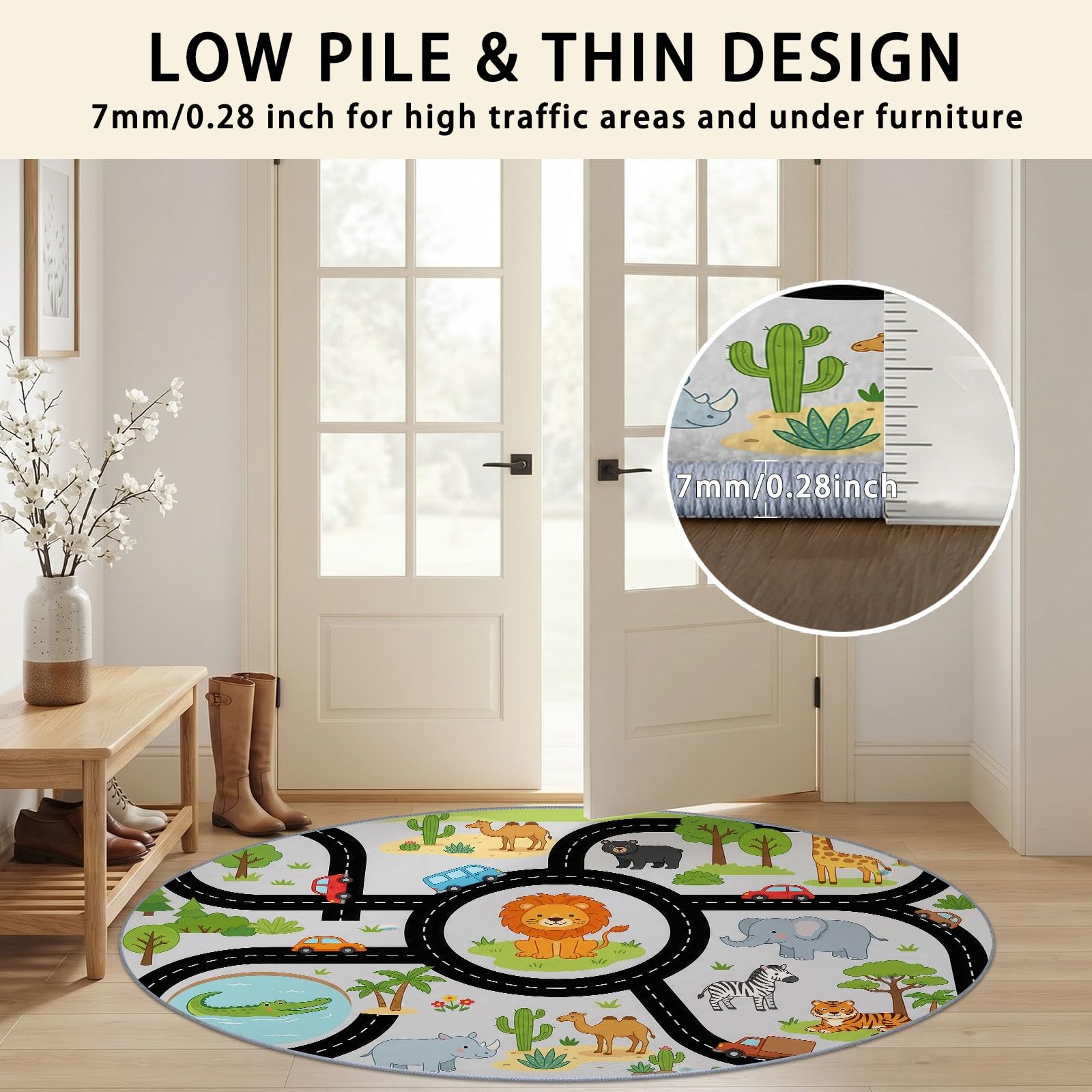 100 cm Tapis Rond De Style Animal Caricature Tapis Carte pour Enfant Lion Ultra Fin, Doux, Antidérapant, Lavable - Convient pour Chambre à Coucher Entrée Salle à Manger Dortoir Familial