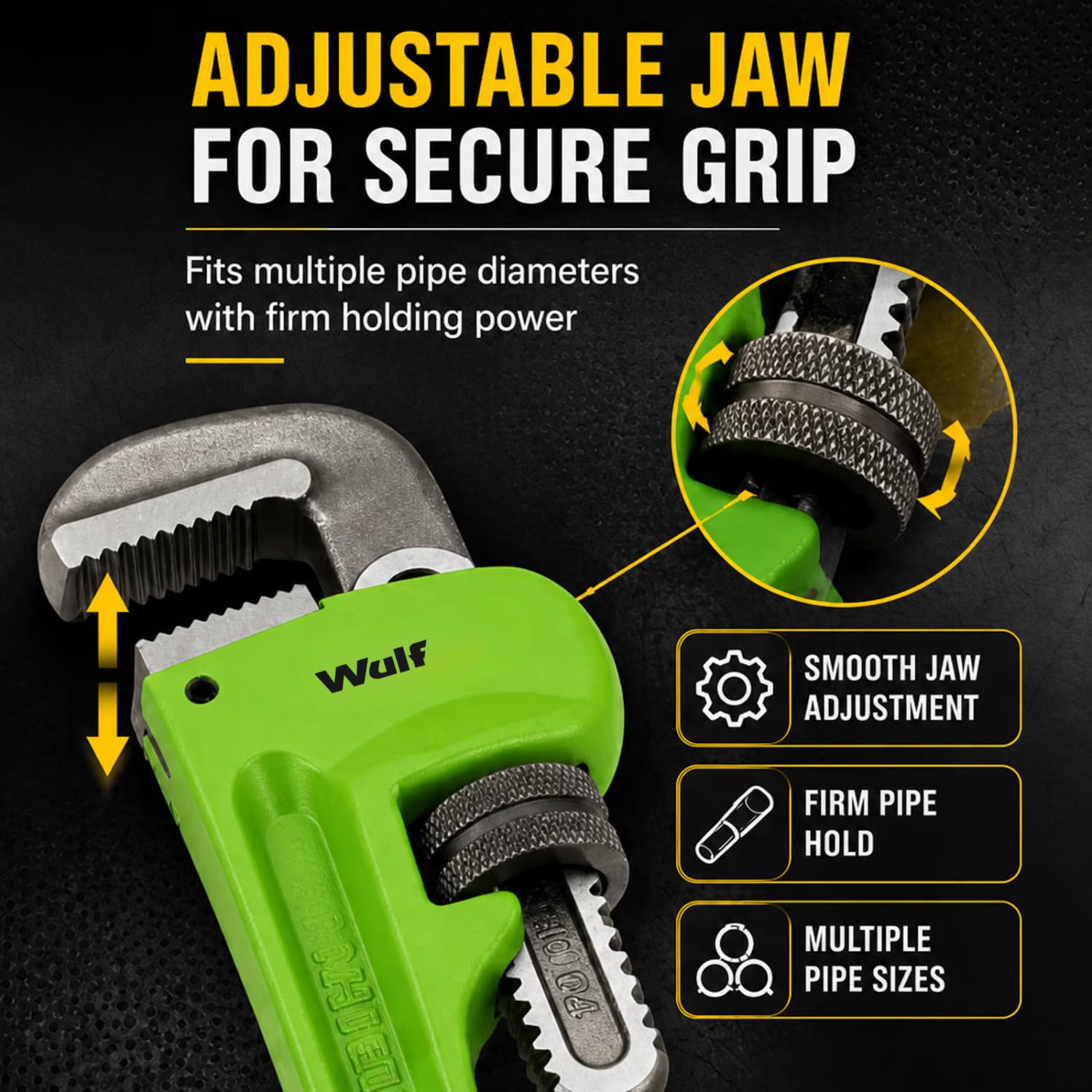 Wulf 24 Inch Heavy Duty Pipe Wrench | Adjustable Chrome Vanadium Steel Plumbing Tool for Construction & Industrial Use | Strong Grip, Anti-Slip Teeth | Professional Wrench for Pipes & Fittings 1