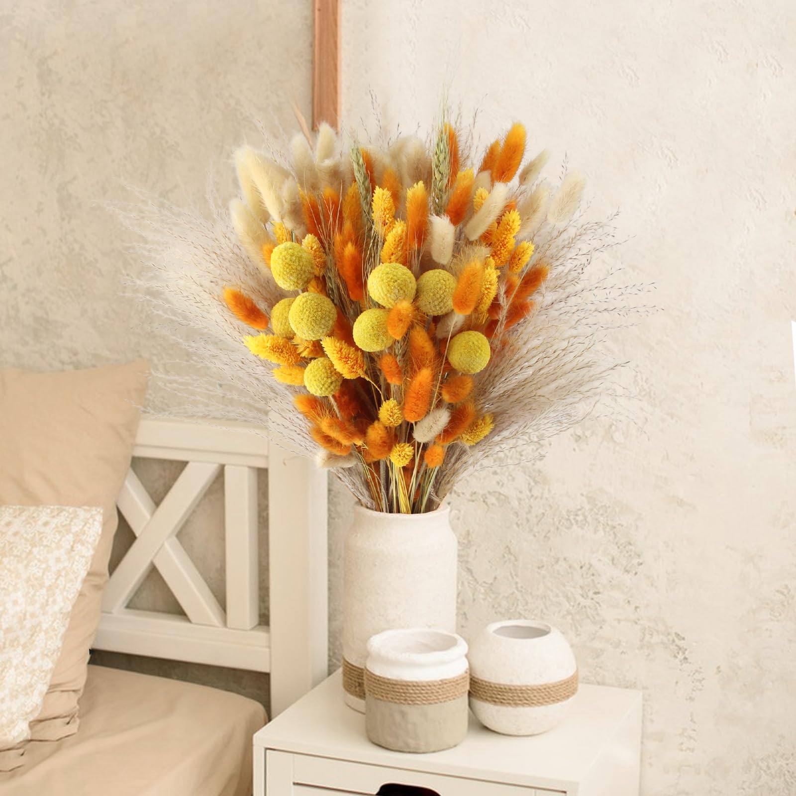 128 Pezzi Bouquet di Fiori Secchi Arancio, Fiori Secchi Decorativi Autunno, Erba di Pampa Essiccata Naturale, Bouquet di Erba Della Pampas per Bomboniere,Matrimonio,Decorazione Della Casa e Partito