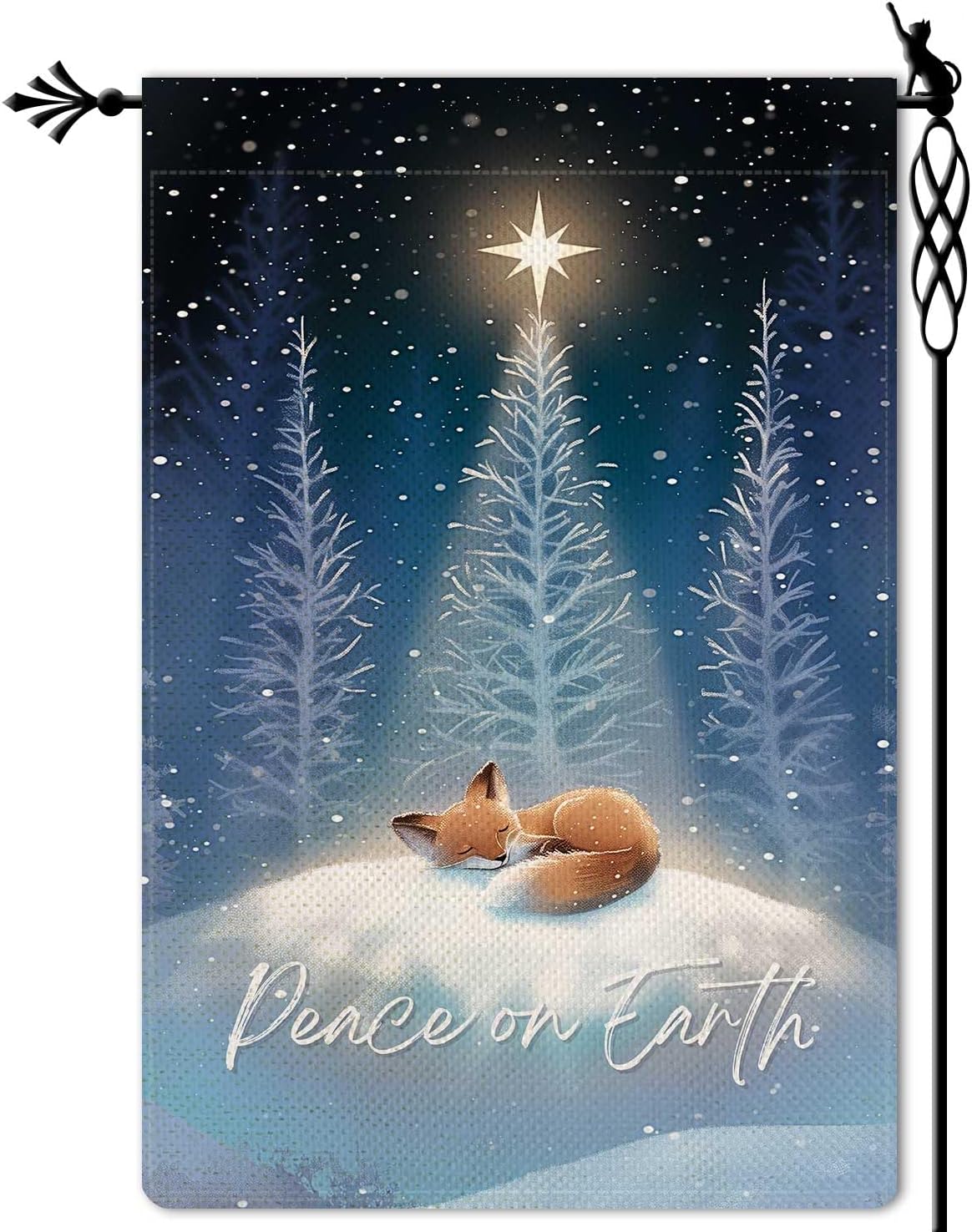 Jauageon Peace on Earth Garden Flag Nativity Night Garden Flag Star Shining on Fox Christmas Vertical Double Sided Rustic Farmland Burlap Yard Lawn Outdoor Decor 12.5x18"