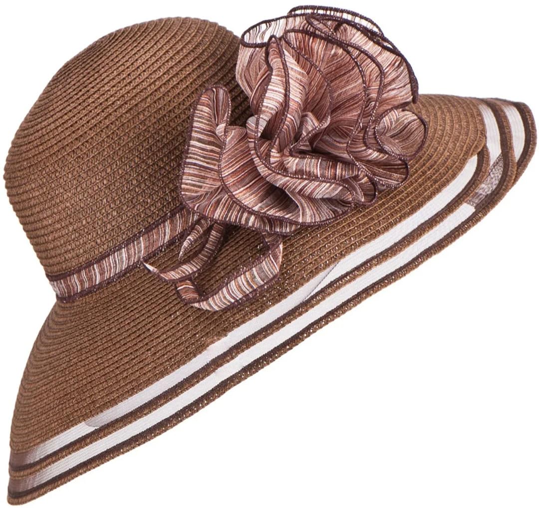 Cappello estivo da donna in paglia a tesa larga per chiesa e matrimonio