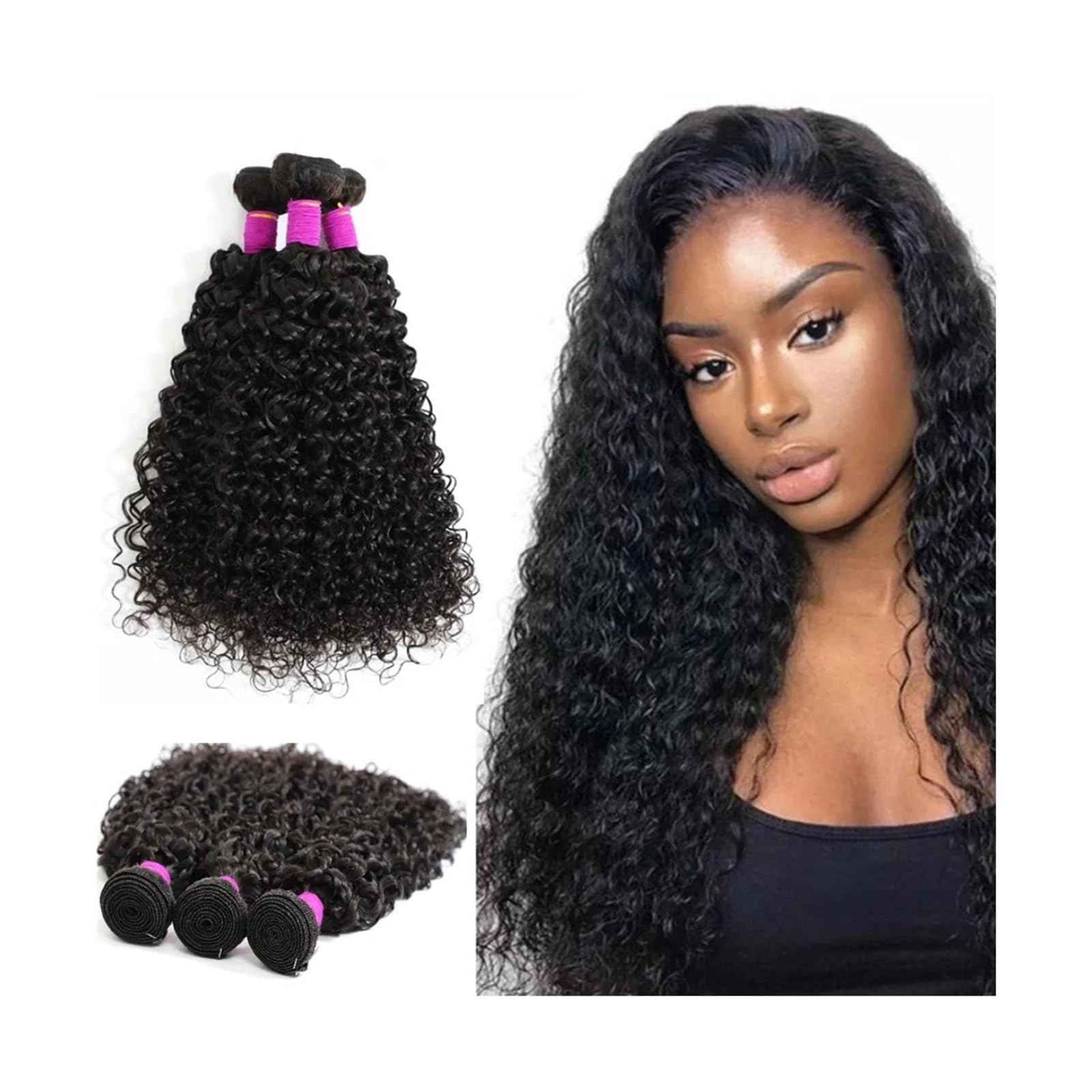 Fasci di capelli umani ricci crespi Fasci di capelli umani ricci da 8-40 pollici Fasci di capelli remy brasiliani ricci naturali Estensioni di capelli umani a doppia trama for donne nere (Size : Remy