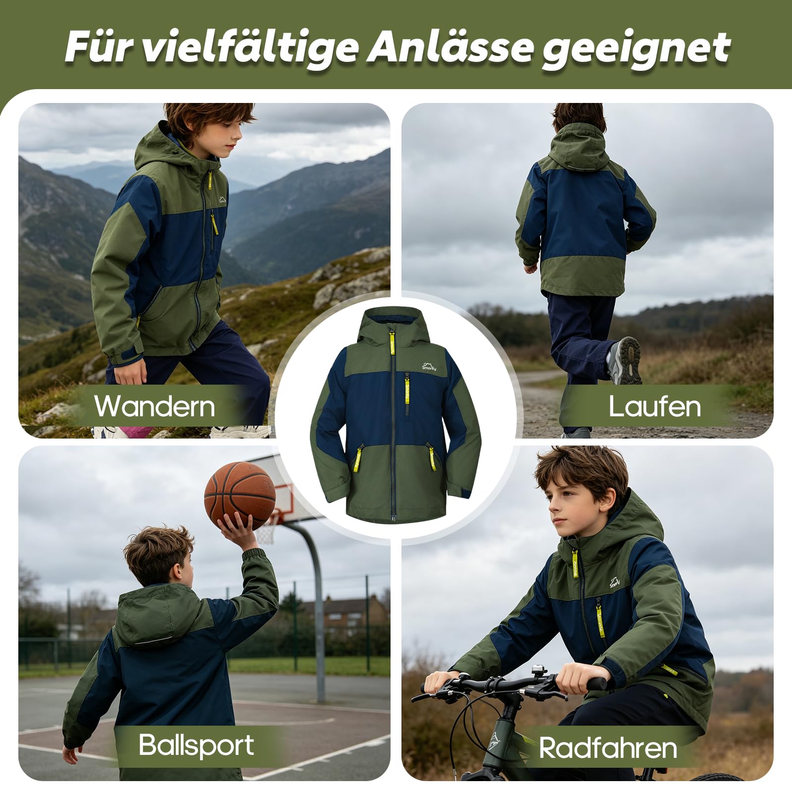 SMONTY 3-in-1 Jacke Kinder, herausnehmbare Fleece-Innenjacke | für Jungen und Mädchen, mit Kapuze, Wasserdicht, Winddicht, Atmungsaktiv, für Herbst und Winter