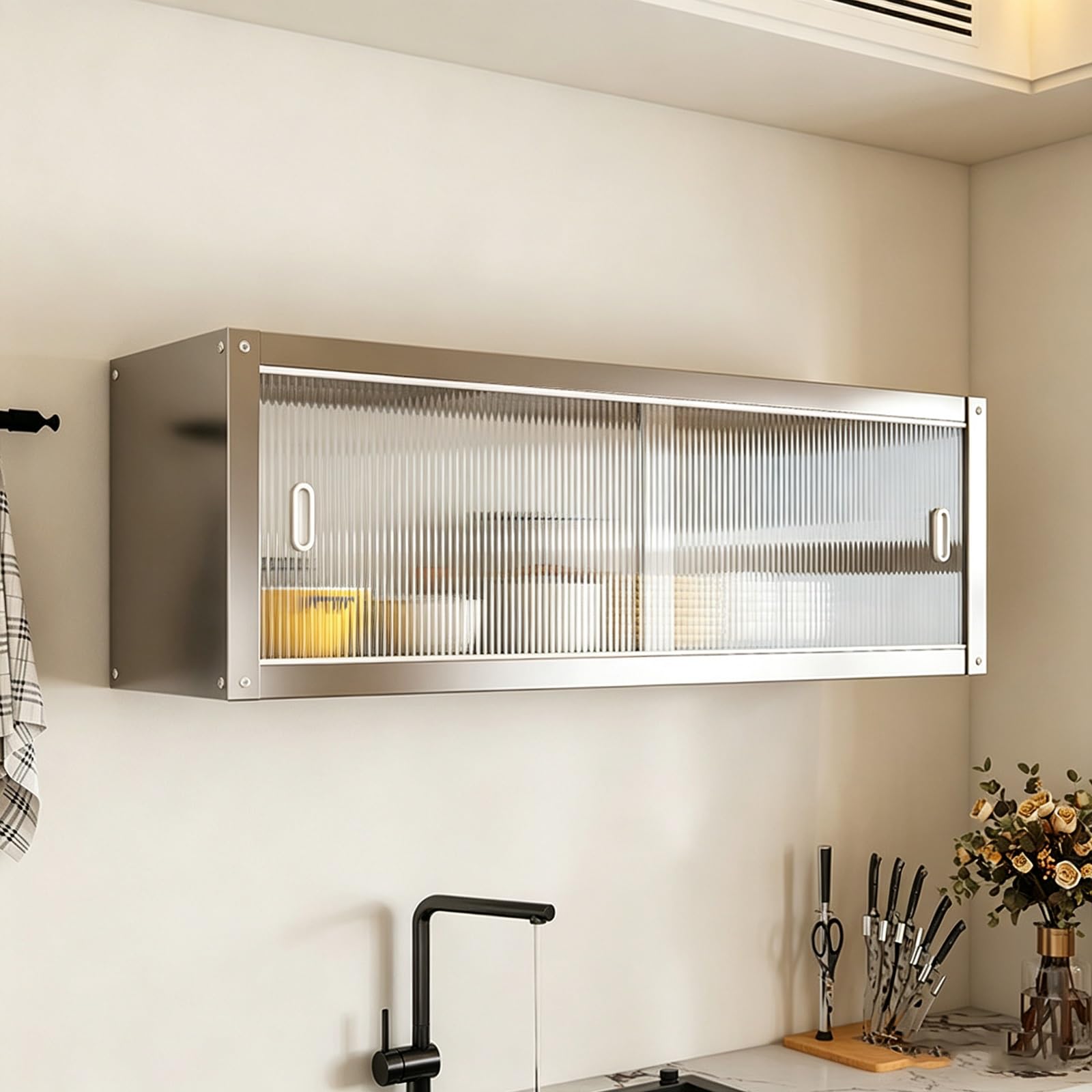 Lar Capaci Inless - Armario de pared de acero con puertas correderas - Estante Slish Sto para cocina, baño o cocina - Diseño moderno y fácil instalación