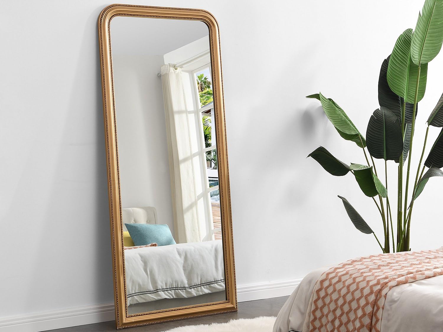 Venta-Unica - Espejo Estilo Vintage de Madera de paulonia - Ancho 80 x Alt. 180 cm - Dorado Efecto latÛn- Heloise