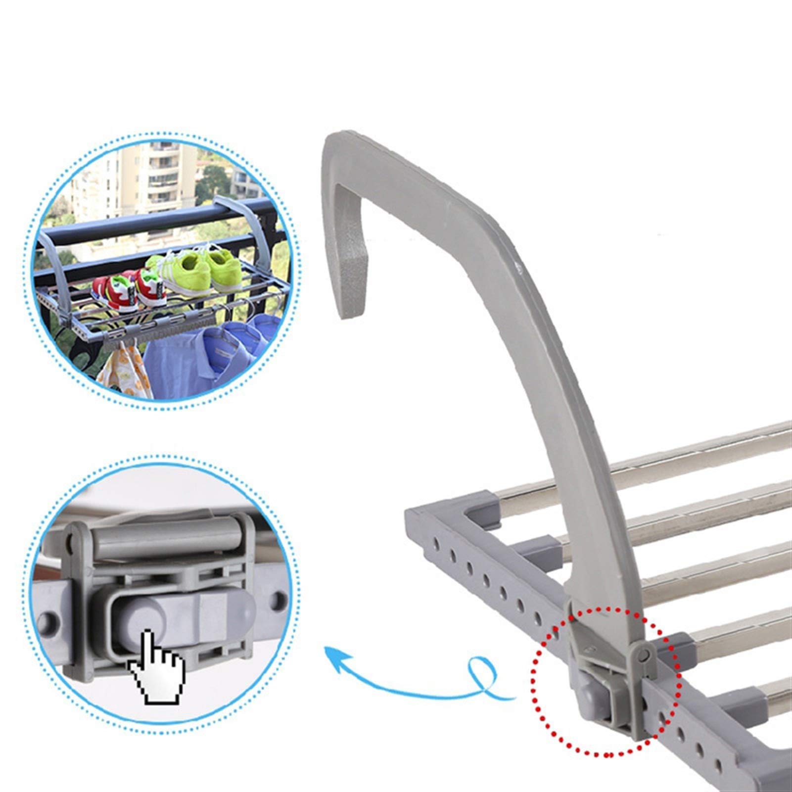 Handtuchhalter Balkon-Wäscheständer Edelstahl Klappbarer Hängender Fenster-Schuhständer Verstellbarer tragbarer Wäscheständer für den Außenbereich Aufbewahrung von Kleidung und Handtüchern,Klapp-Wäsch