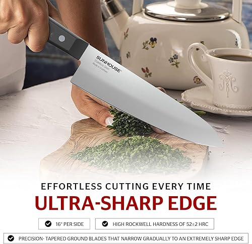 Miniatura 5 de Sunhouse Cuchillo de chef, cuchillo de cocina afilado de acero inoxidable de alto carbono de 7.5 pulgadas con mango ergonómico, mango moldeado de 2