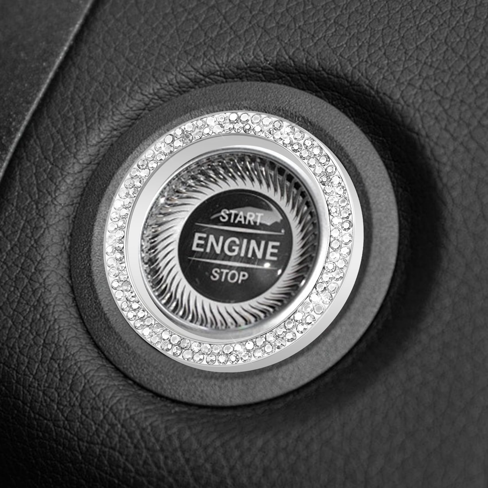 Car Engine Start Stop Decoration Ring, Car Engine Start Button Cover, Rhinestone Crystal Vehicle Push Button Sticker, Auto Key lgnition & Knob Bling Ring for Women Girls (White, 1PCS)