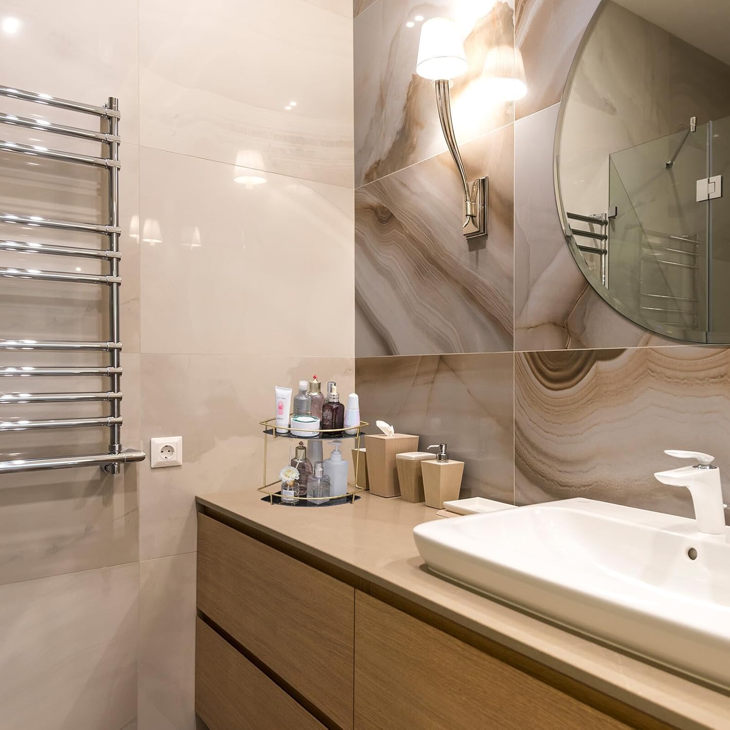 Iron and Glass Bathroom Corner Shelf Countertop Organizer for Kitchen and Vanity Space-Saving Storage Rack with Strong Bearing Capacity Installation for Bathroom and Home