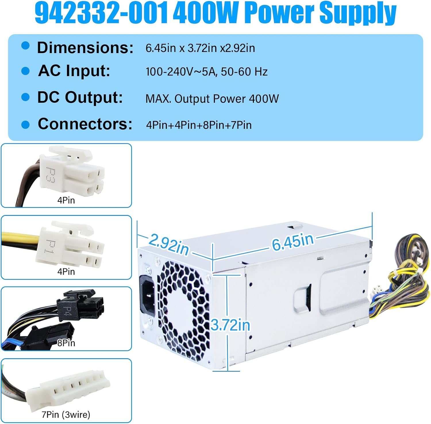Upgraded 942332-001 L04618-800 400W Power Supply PA-3401-1HA L04618-400 PSU Compatible with HP 280 288 285 480 600 680 800 G3 G4 400W 942332-001 L76557-001 PA-3401-2HA Power Supply
