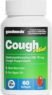 Cough Relief for Adults Softgels Dextromethorphan HBr (DXM) 15mg 8Hour, Non-Drowsy, Long-Lasting Bronchial Suppressant for Dry Cough and Chest Congestion (60 Count)