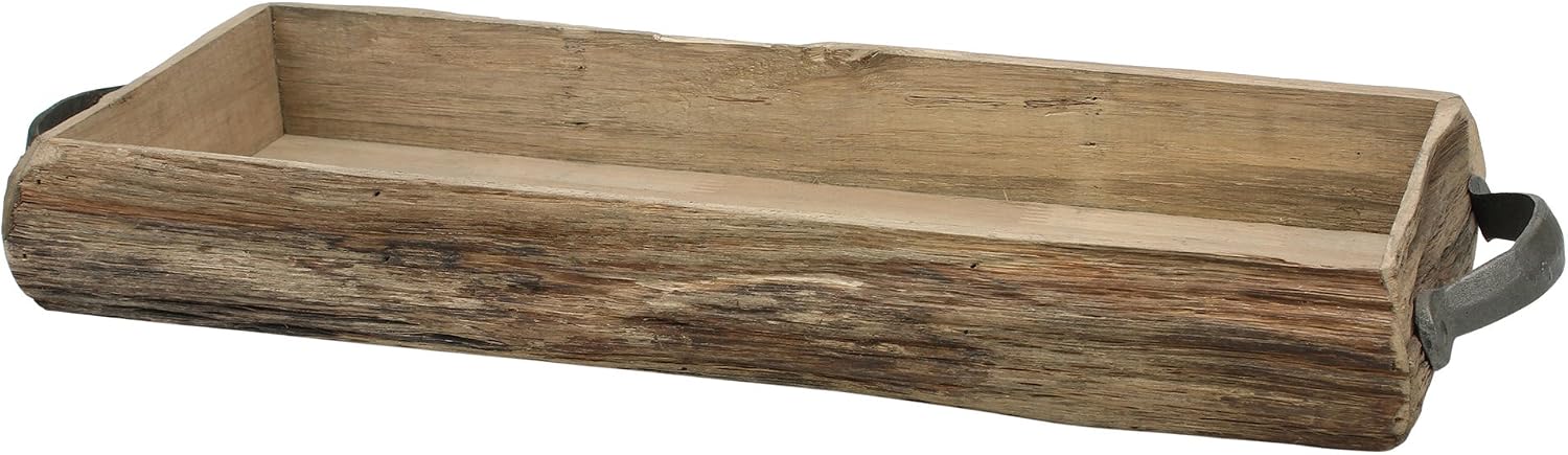 Stonebriar Rectangle Natural Wood Bark Serving Tray with Metal Handles, Rustic Butler Tray, Country Centerpiece for Coffee Table or Dining Table, Unique Candle Holder, Desk Organizer for Documents
