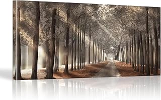 Nature Wall Art Scandinavian Sunshine Shadow Trees Canvas Painting Poster Landscape Forest Path Wall Art Pictures Prints for Home Decor 26x51inch-65x130cm Wood Frame