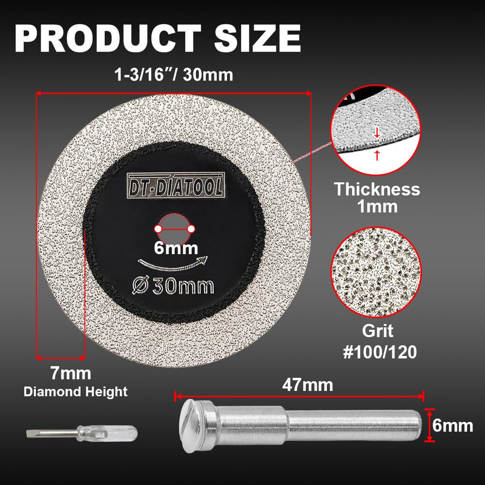 DT-DIATOOL 5-Pack Diamond Glass Cutting Discs (1-3/16 inch) – 1 with 1/4" Shank & 2 Shankless – for Tile, Wine Bottles, Crystal, Ceramic, Stone