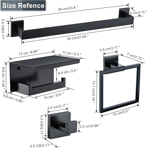 Miniatura 5 de Juego de 4 piezas de accesorios de baño de acero inoxidable para toallas de baño, montaje en pared, 23.6 pulgadas