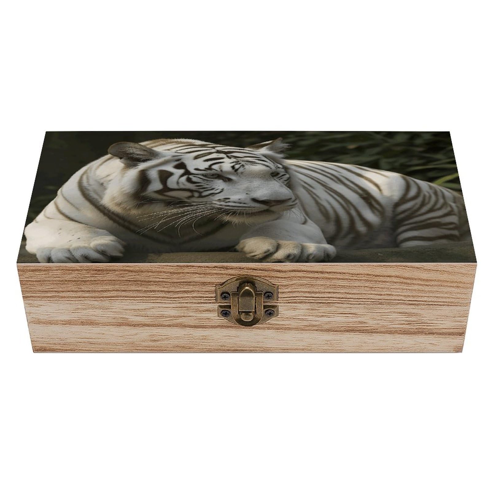 VstaDank White Bengal Tiger Wooden Storage Box Wooden Keepsake Box with Hinged Lid Exquisite Solid Wood Decorative Jewelry Case Memory Box for Jewelry Photos Letters Crafts Trinkets