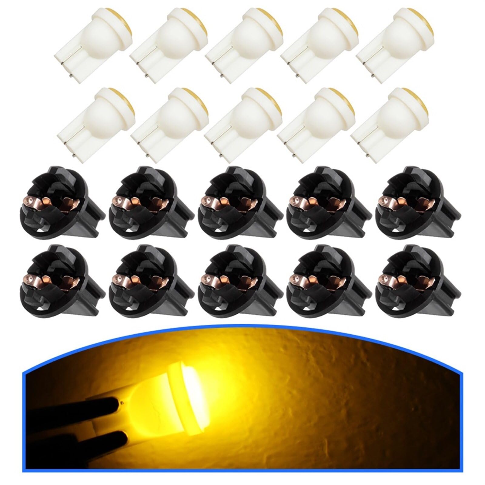 LBRST 10 x T10 Yellow Instrument Lights 10 x T10 168 Twist Lock Socket 12V/24V-40MA-18LM