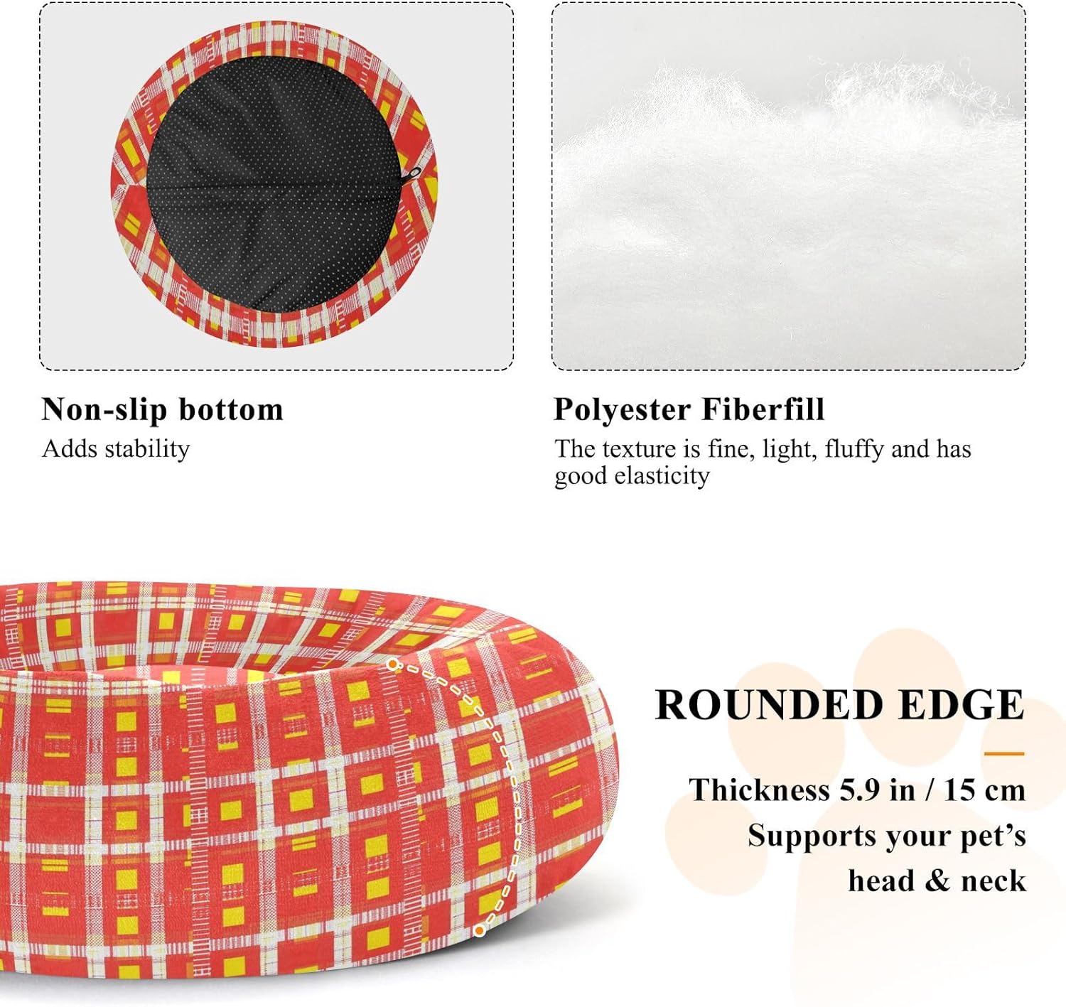 Pet Dog Bed Removable & Washable Fluffy Dog Pillow Bed for Extra Small Size Pets Sleeping M Red Yellow Checkered