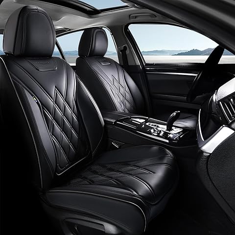 Coverado Car Seat Covers, Front Covers for Cars, Car Seat Cover Front Seats, Automotive Seat Cover, Waterproof, Leather Car Seat Cushion, Universal Interior Seat Protectors for Most Cars Black
