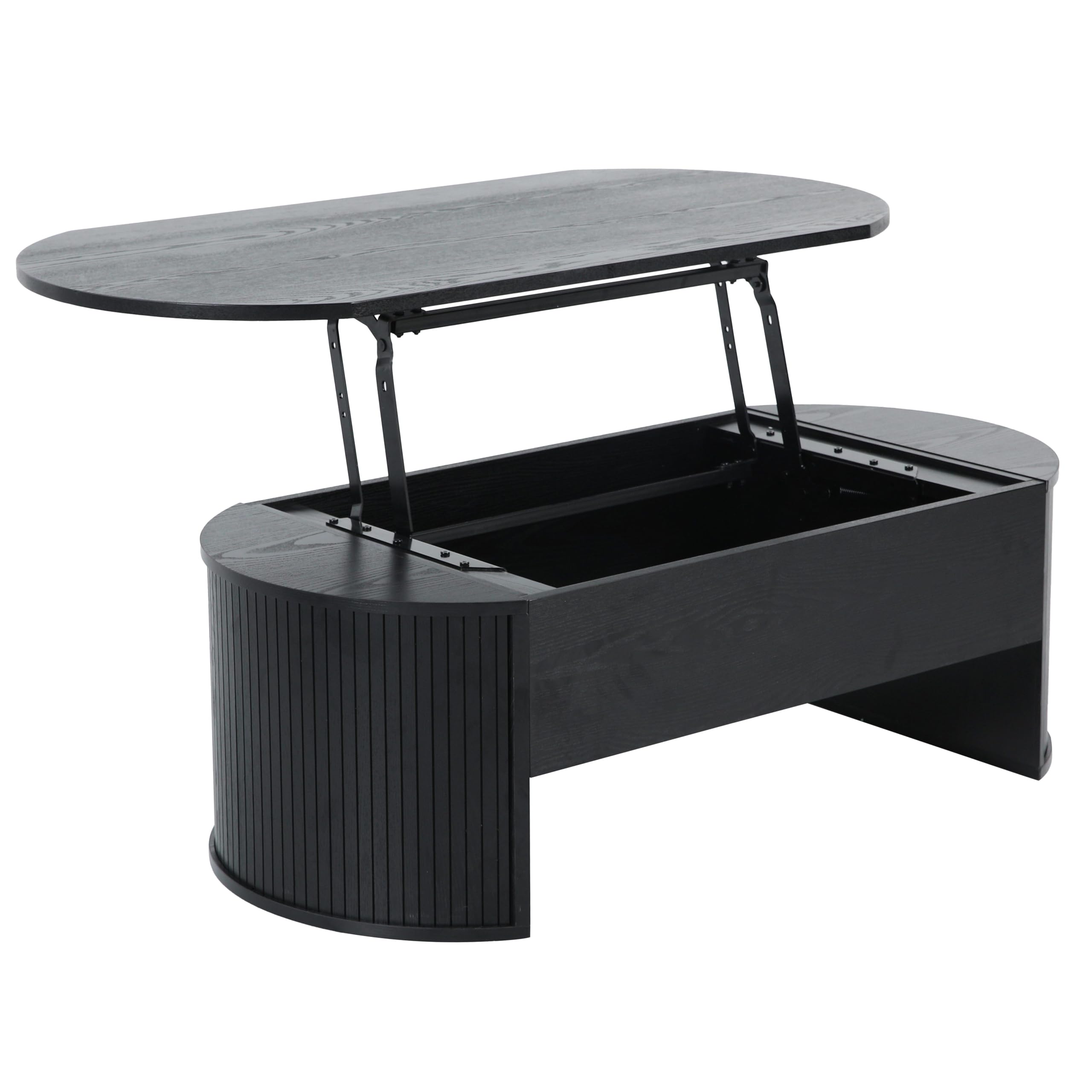 Table basse ovale noire à plateau relevable style contemporain fini bois