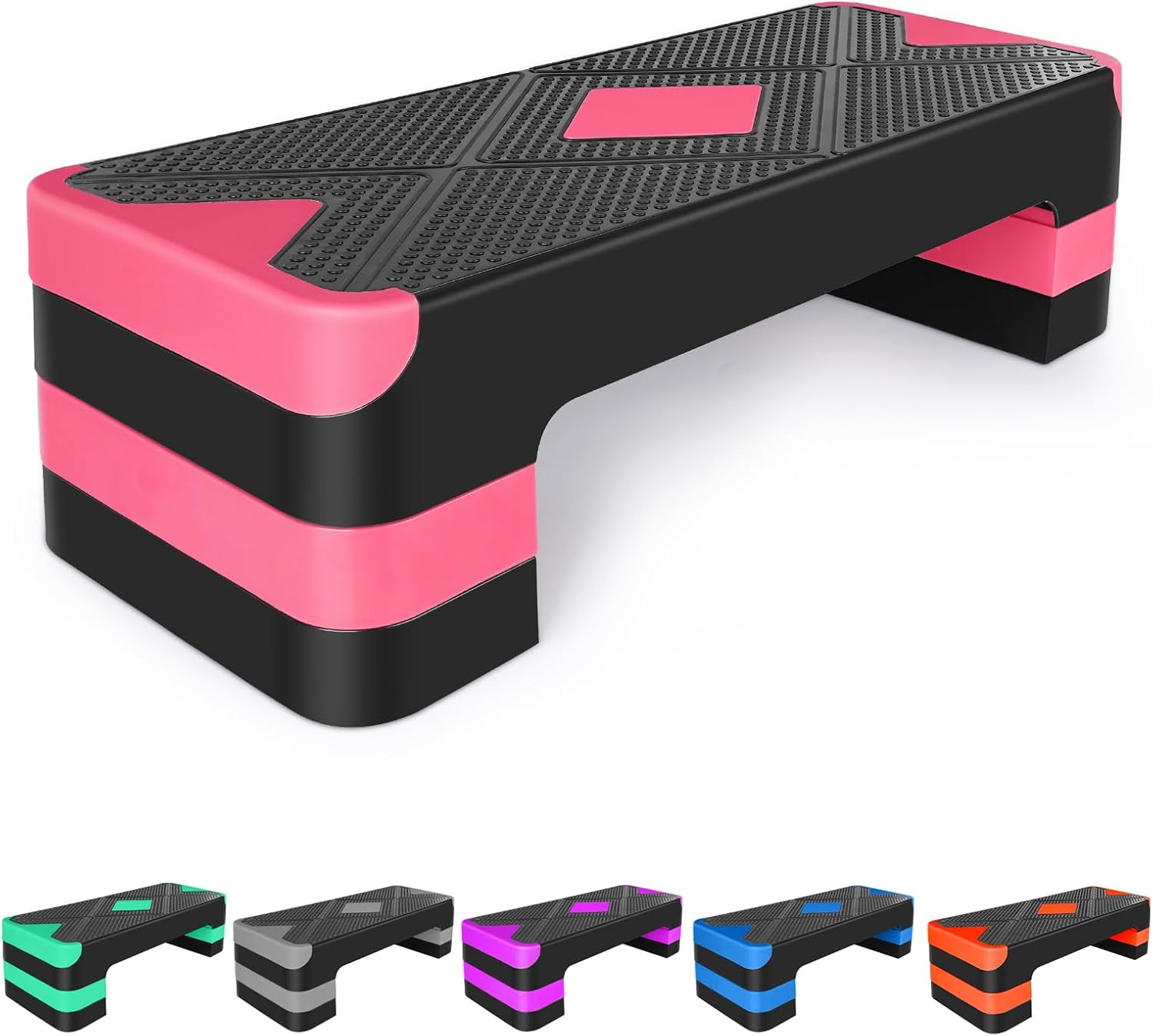 Exercise Workout Aerobic Step Platform Trainer, 27" Aerobic Stepper with 4"-6"-8" Adjustable Height Risers (Red)