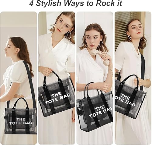 Miniatura 2 de ARENADO The Tote Bag - Bolsa de playa de malla transparente, grande, con cremallera, bolsa de viaje, bolsos y bolsas de trabajo