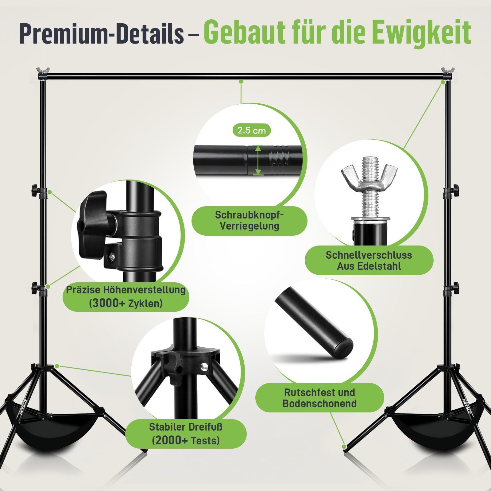 Fotohintergrund Ständer Set 3x2m – Verstellbares Hintergrundsystem für Fotografie, Foto Hintergrund, Backdrop Stand, Hochzeit & Party Deko mit Tragetasche