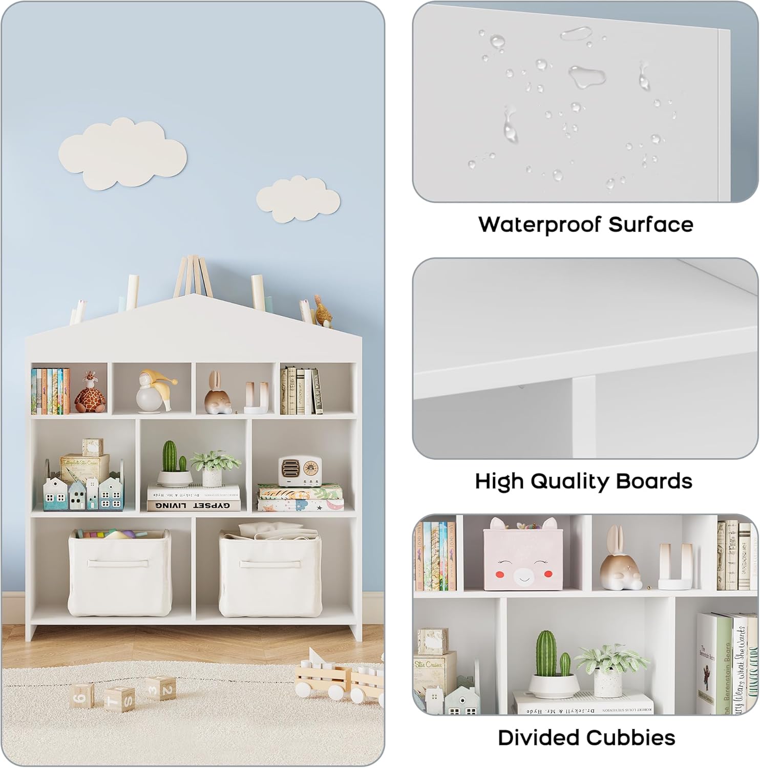 GarveeHome Kids Toy Storage Organizer 40.7 in Width Dollhouse Nursery Bookshelf with 9 Storage Cubbies Classroom Wooden Display Bookcase Toddler Toy Chest for Playroom