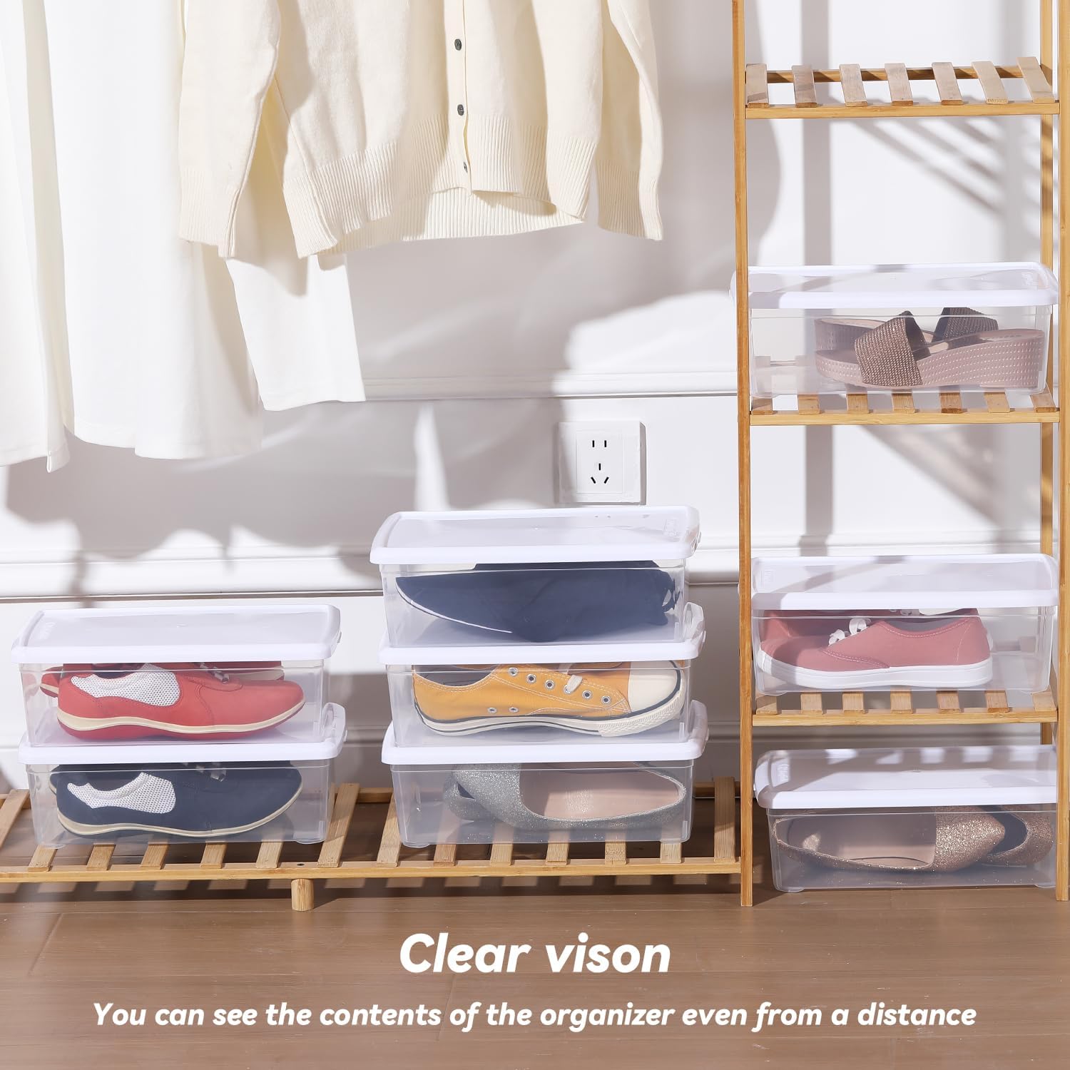 6 Quart Latching Storage Box,Plastic Clear Storage Bins With Lids Stackable 12 Packs Storage Containers Plastic Shoe Boxes With Lids (Whtie, 12 Pack)